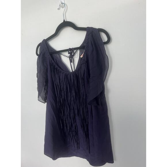 Rebecca Taylor Pleated Chiffon Blouse Women 4 Purple‎ Flutter Sleeve Top - Picture 4 of 7